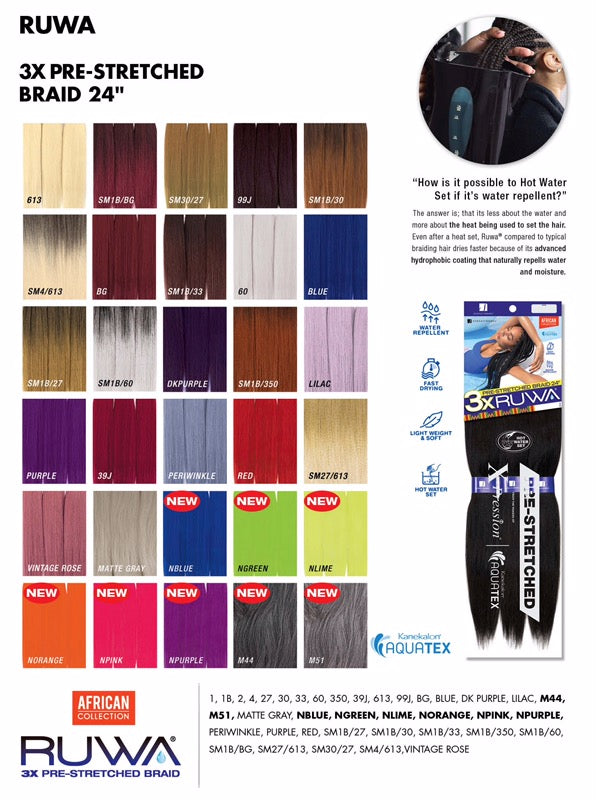 Sensationnel Synthetic Hair Braids X-Pression 3X RUWA PRE-STRETCHED Braid 24"